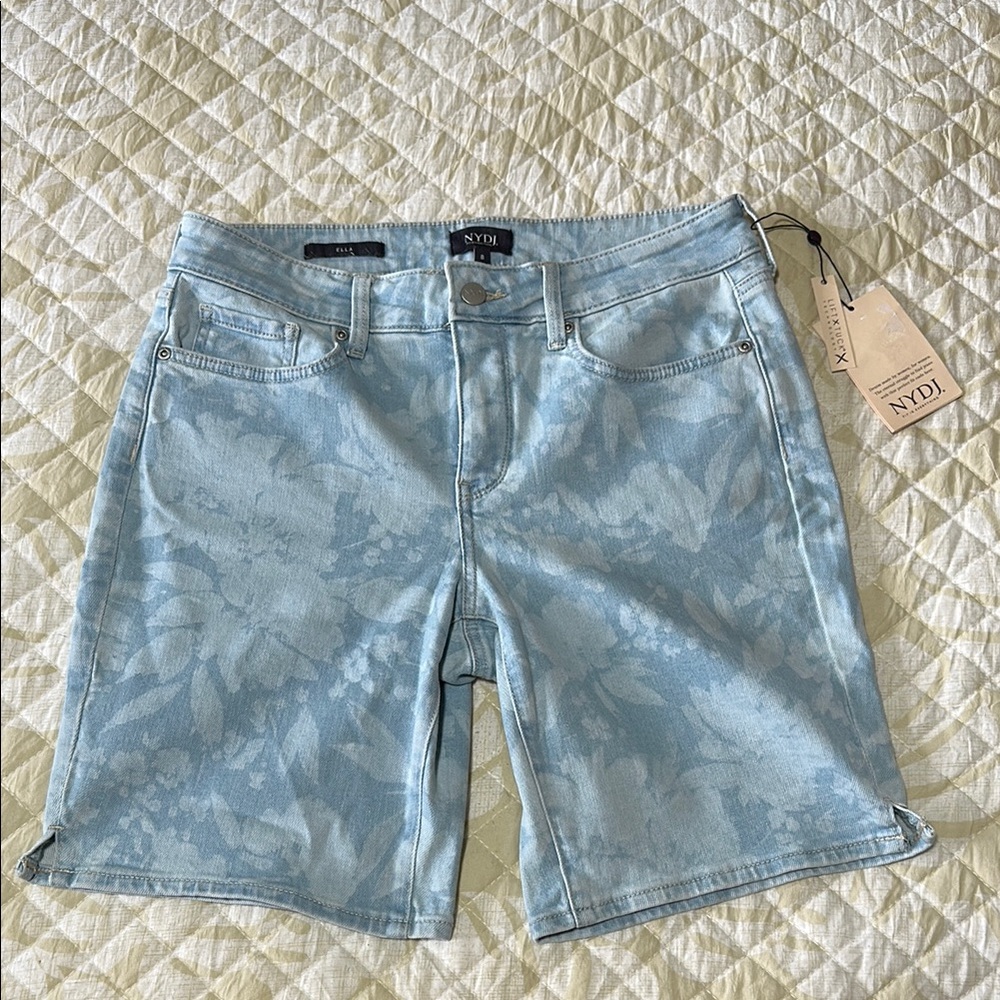 NYDJ Light Blue Floral Jean Shorts